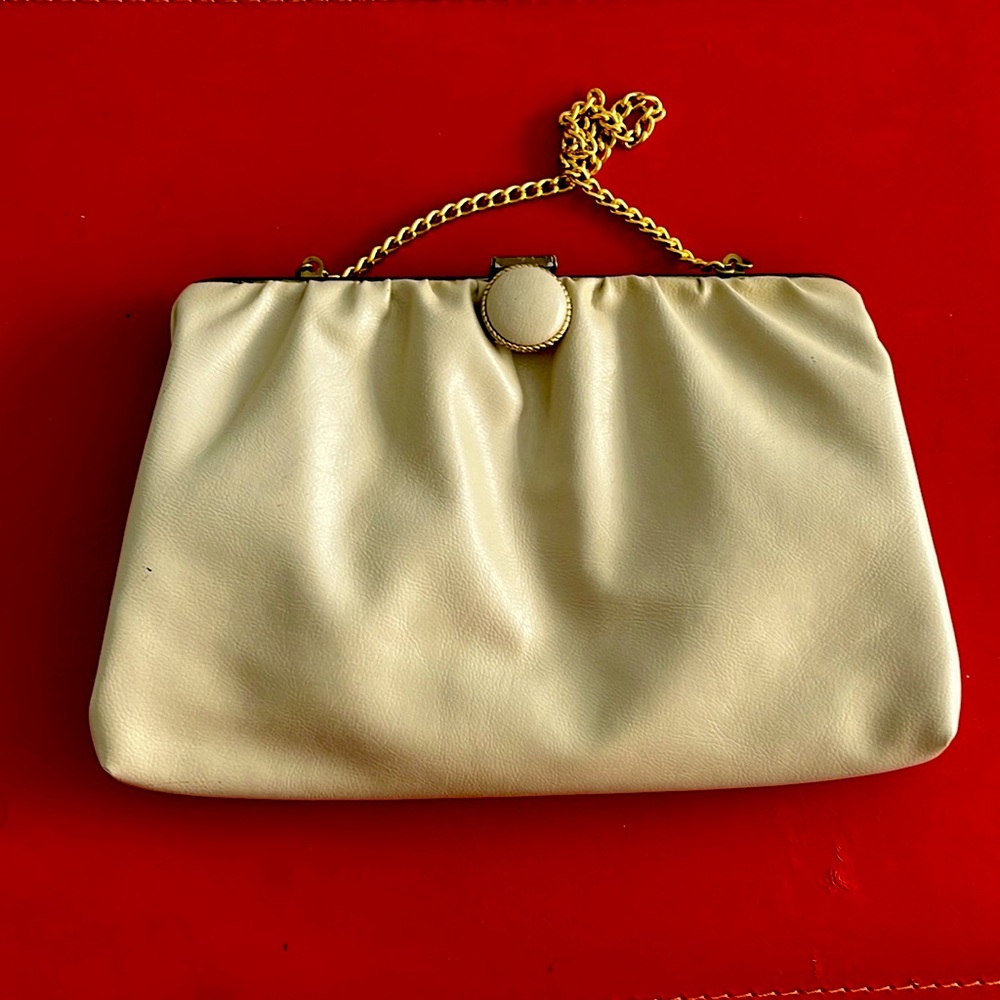 Vintage Cream Leather Clutch Purse